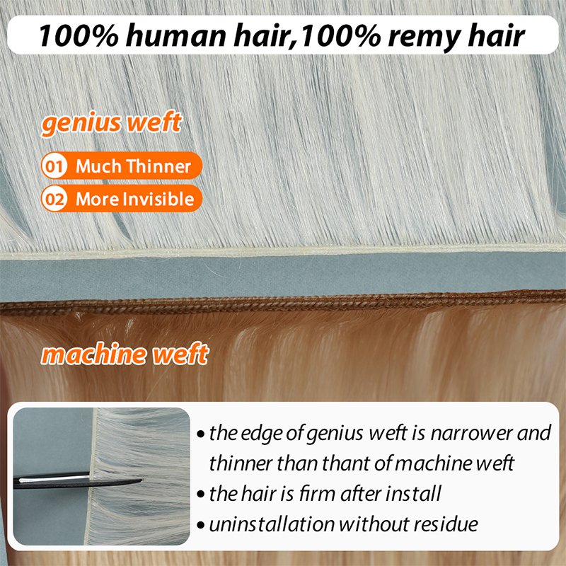 22 inch brown genius weft hair extensions human hair wefts 50 grams wholesale seamless weft remy 100% human hair extensions