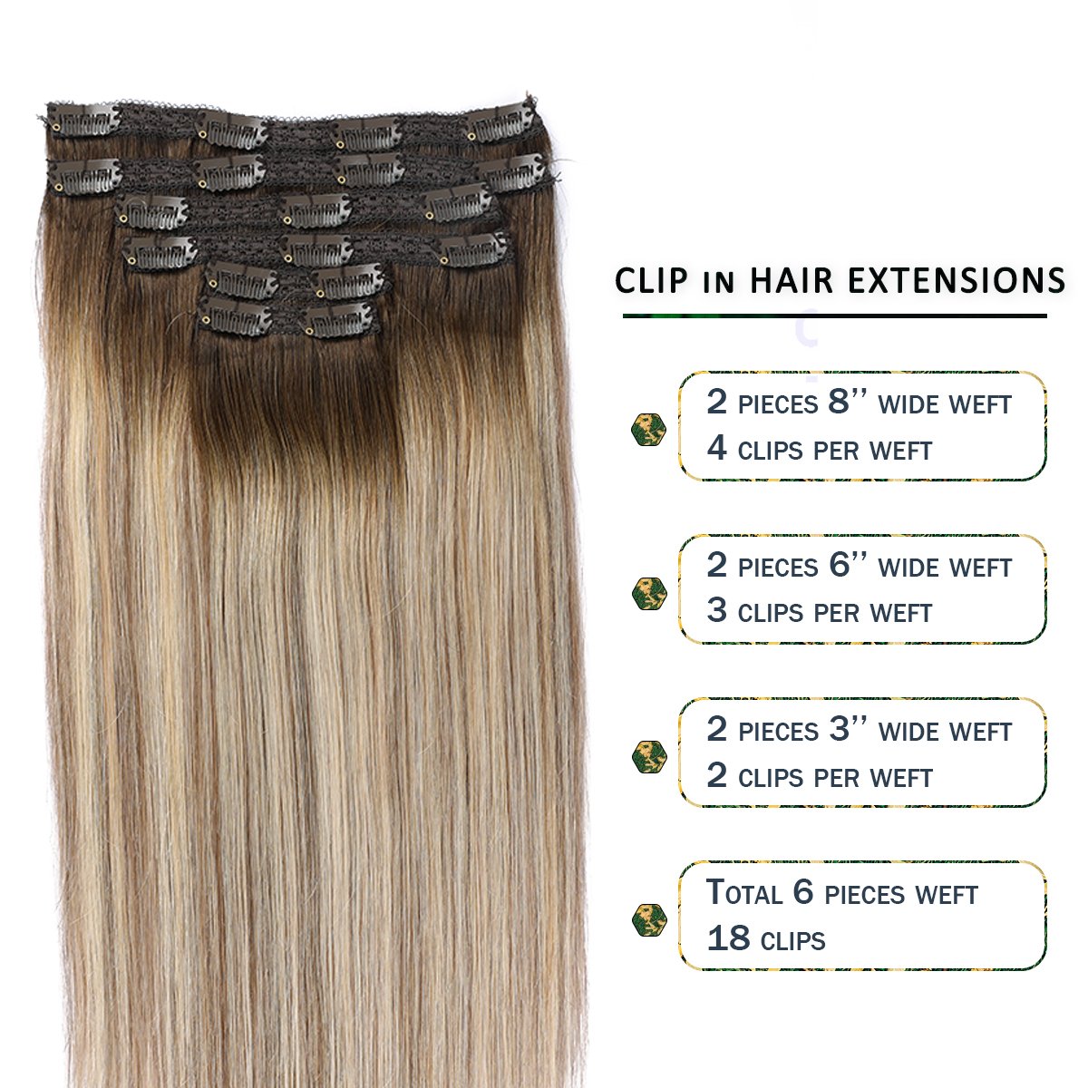 High quality virgin Remy European human Hair Balayage Color full thciness clip Ins human Hair Extensions