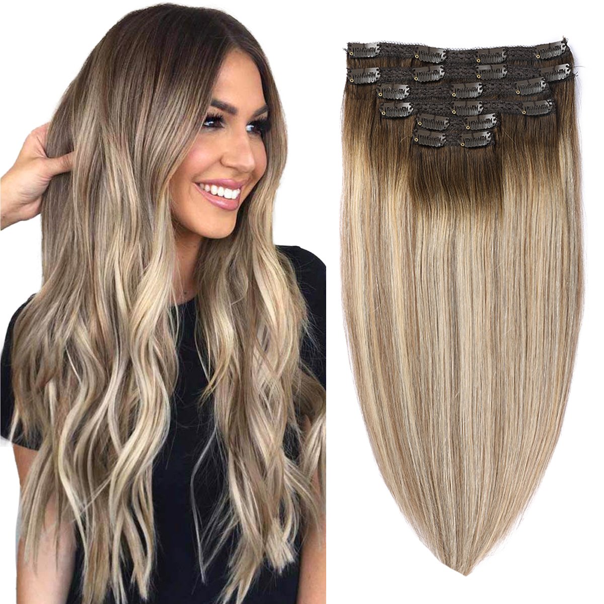High quality virgin Remy European human Hair Balayage Color full thciness clip Ins human Hair Extensions