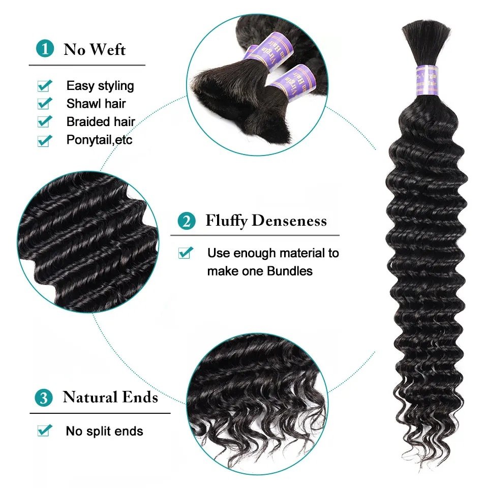 Deep Wave Bulk Human Hair For Braiding Body Wave 100% Unprocessed Bulk Extensions No Weft Water Curly Human Hair For Braiding