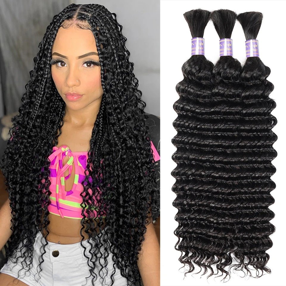 Deep Wave Bulk Human Hair For Braiding Body Wave 100% Unprocessed Bulk Extensions No Weft Water Curly Human Hair For Braiding