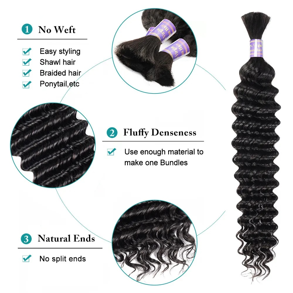 Deep Wave Bulk Human Hair For Braiding Body Wave 100% Unprocessed Bulk Extensions No Weft Water Curly Human Hair For Braiding