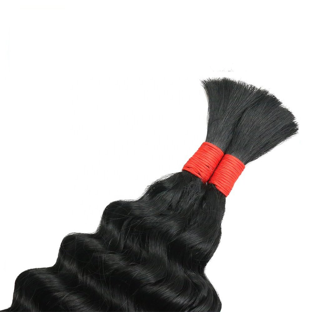 Wholesale Raw Indian Hair Bulk Human Hair Blend for Braiding Pre Stretch Bulk Deep Wave Braiding Human Hair Bulk
