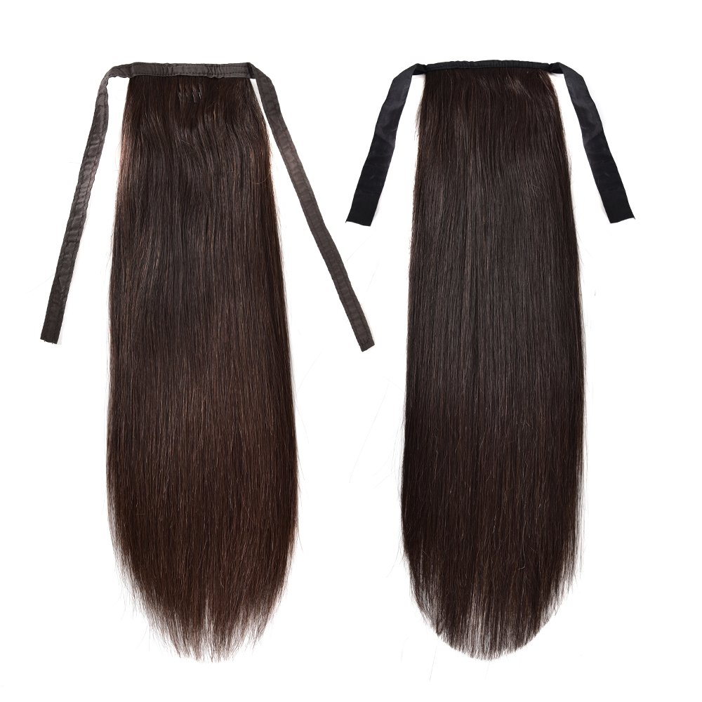 Fast Delivery Natural Straight Brazilian Remy Drawstring Pony Tail Human Hair Extensions Wrap Around Ponytails
