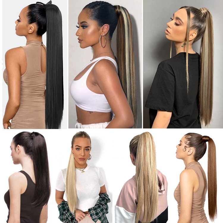 Fast Delivery Natural Straight Brazilian Remy Drawstring Pony Tail Human Hair Extensions Wrap Around Ponytails
