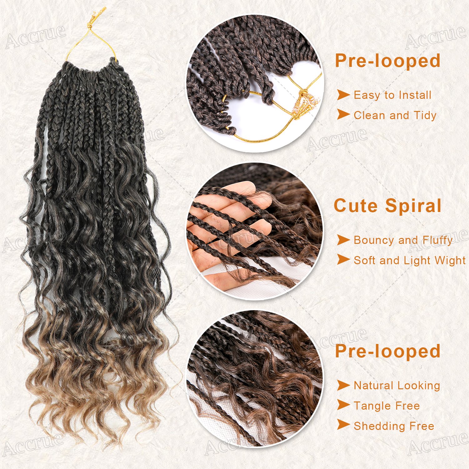18 24 Inch Long Goddess Box Braids Crochet Hair Bohemian Hippie Synthetic Braiding Hair Pre-looped Box Braids with Curly Ends
