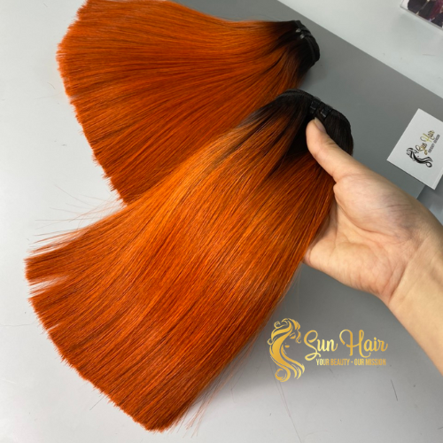 Hot Sell Products In The African Region Weft Hair Bone Straight 10" Ombre Orange 100% Remy One Donor Real Human Hair Extensions