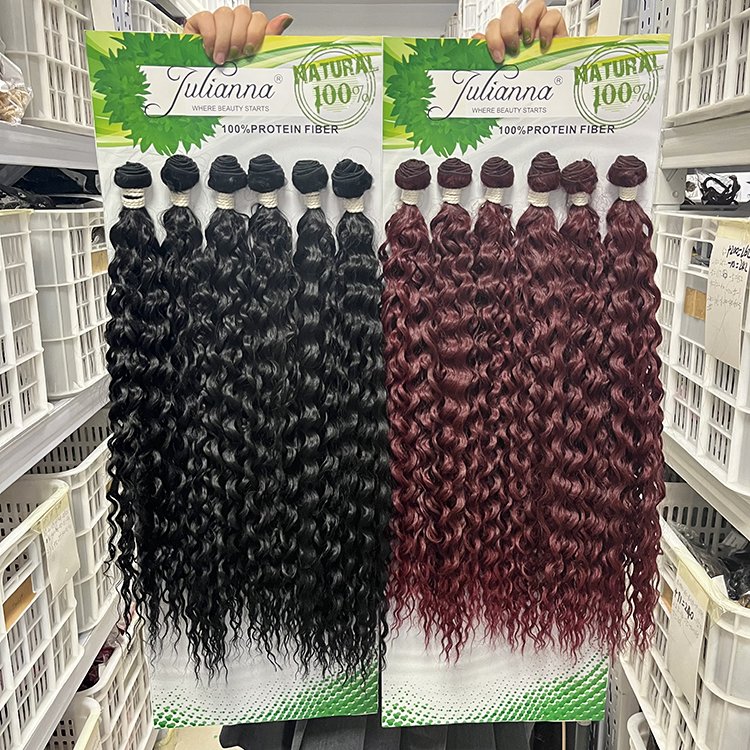 Julianna Wholesale Hair Weaving 6pcs Pack Protein Fiber Weaves Silky Straight Long Synthetic Weave Curly Wefted Hair Bundles Set