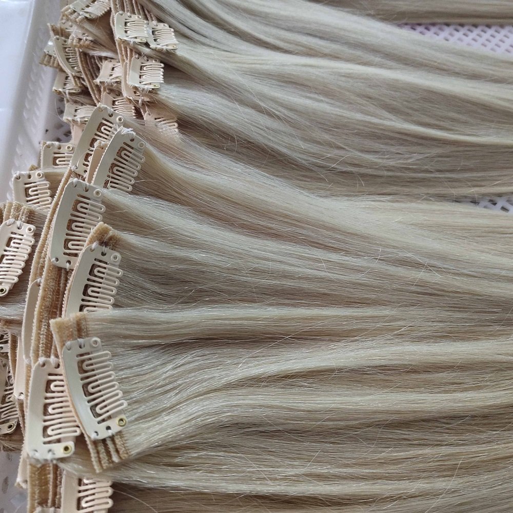 High Quality Double Drawn Natural Remy Lace Clip In Human Hair Extension For White Woman