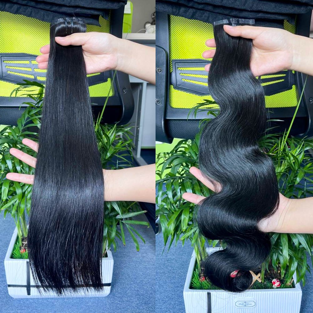 Clip Ins Hair Extensions 100% Human Hair Straight& by Wave Seamless Raw Invisible PU Wholesale Grade 12A Brazilian Hair