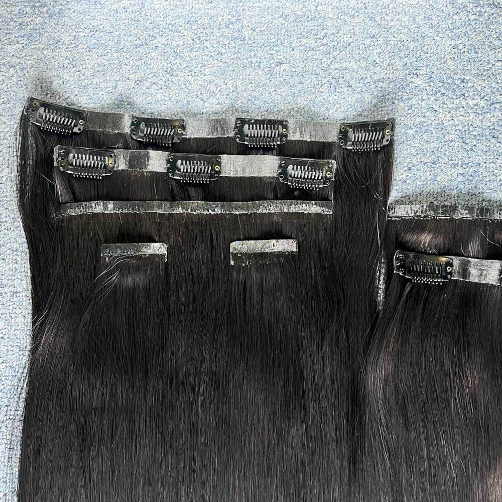 Clip Ins Hair Extensions 100% Human Hair Straight& by Wave Seamless Raw Invisible PU Wholesale Grade 12A Brazilian Hair
