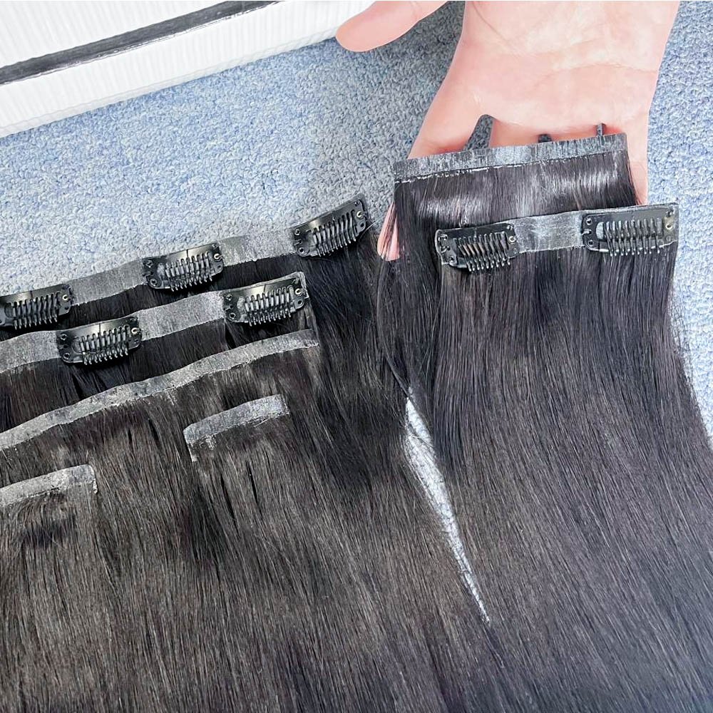Clip Ins Hair Extensions 100% Human Hair Straight& by Wave Seamless Raw Invisible PU Wholesale Grade 12A Brazilian Hair