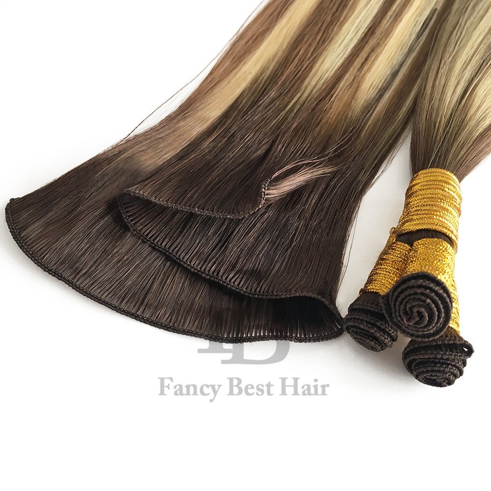 Hot selling hair weaving T4-8/60 wholesale hand tied human hair extensions bayalage