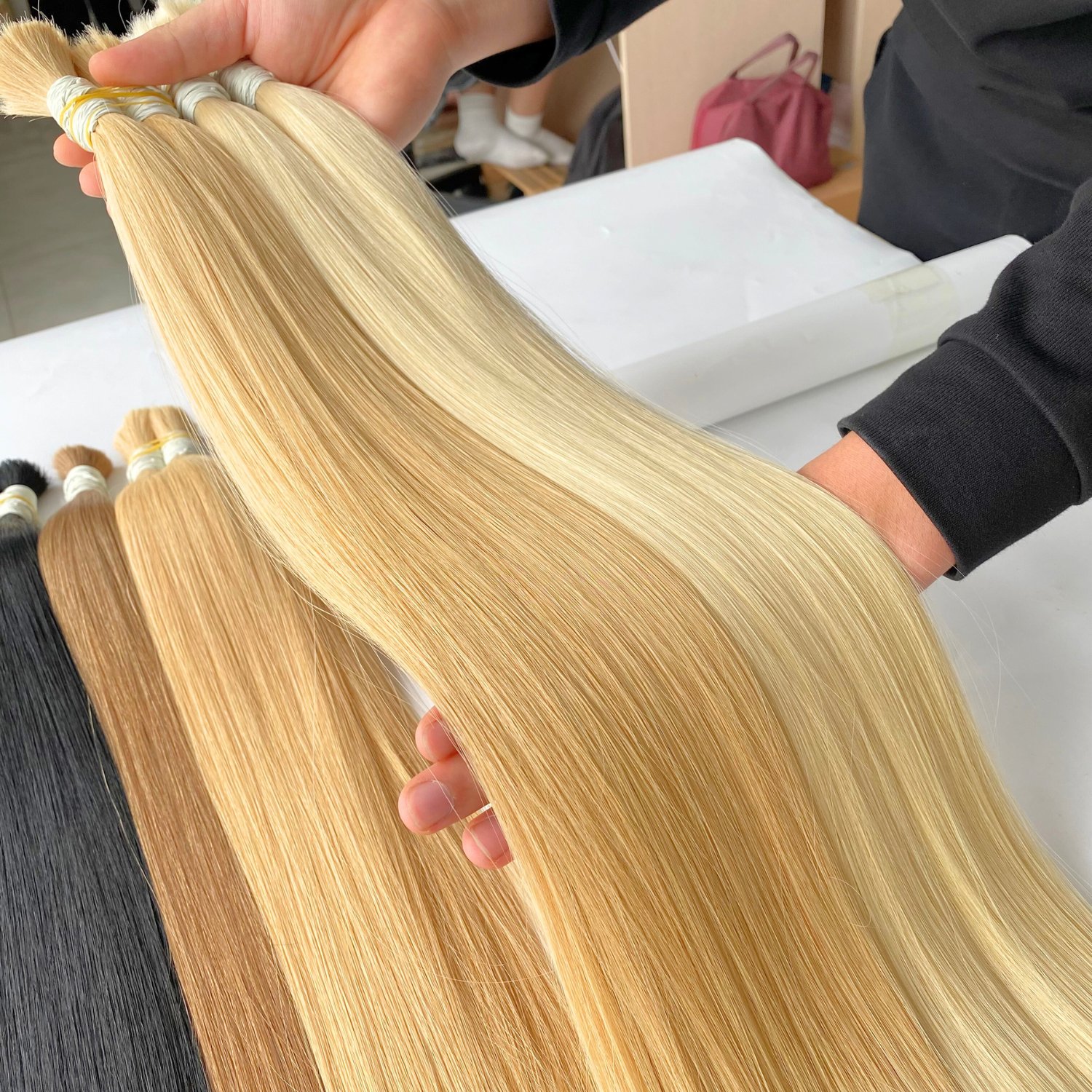 Top Product Double Bulk Straight Remy Virgin Hair Extensions Machine Double Weft from Vietnam