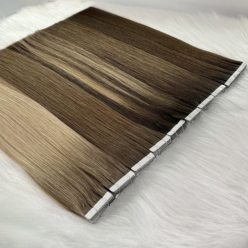 Balayage Tape In Real Human Hair Extensions 100% Human Double Drawn Tape Hair Extension For Salons