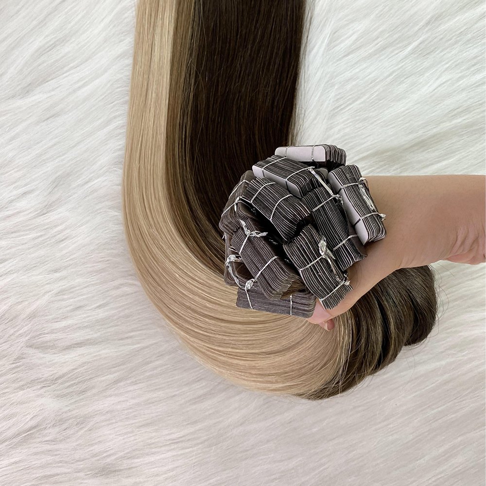 Balayage Tape In Real Human Hair Extensions 100% Human Double Drawn Tape Hair Extension For Salons