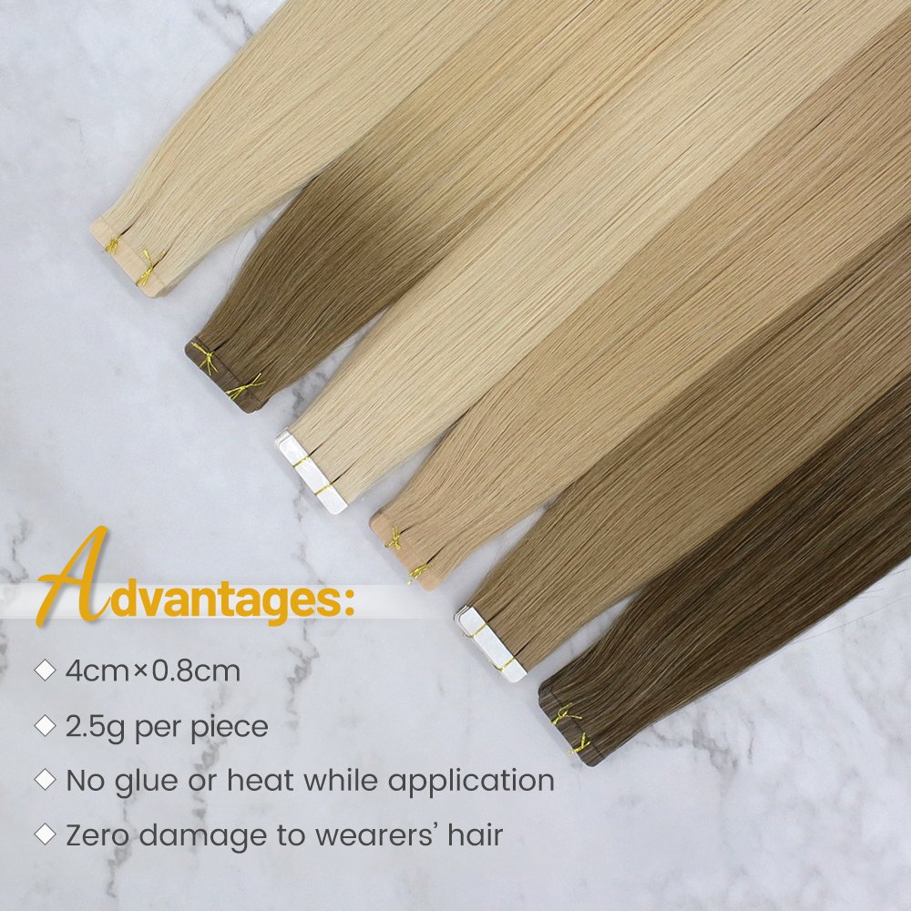 Balayage Tape In Real Human Hair Extensions 100% Human Double Drawn Tape Hair Extension For Salons