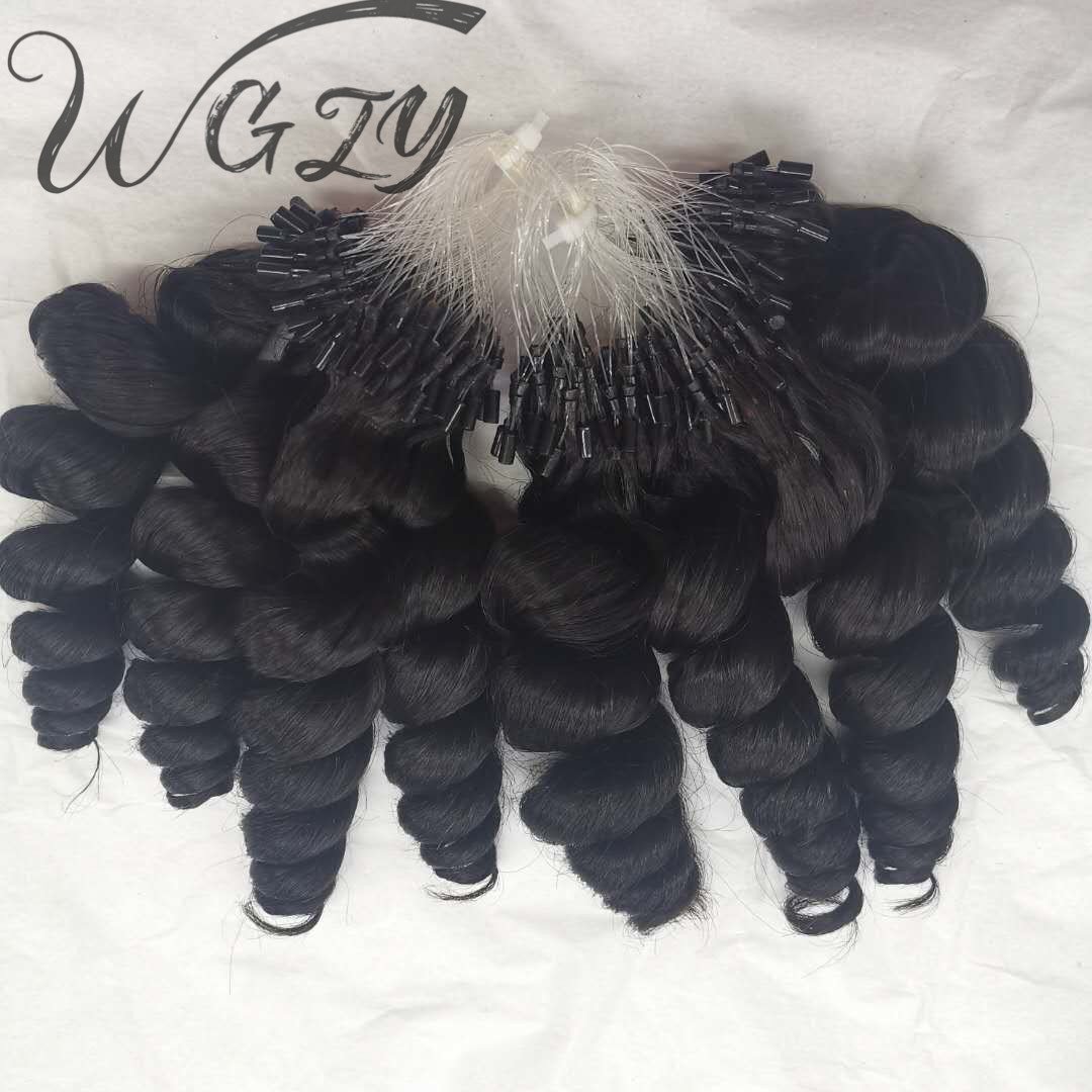Hot Sale Loose Curly Micro Link Human Hair Extensions Double Drawn 100% Virgin Cuticle Aligned Micro Loop Ring Hair Extensions