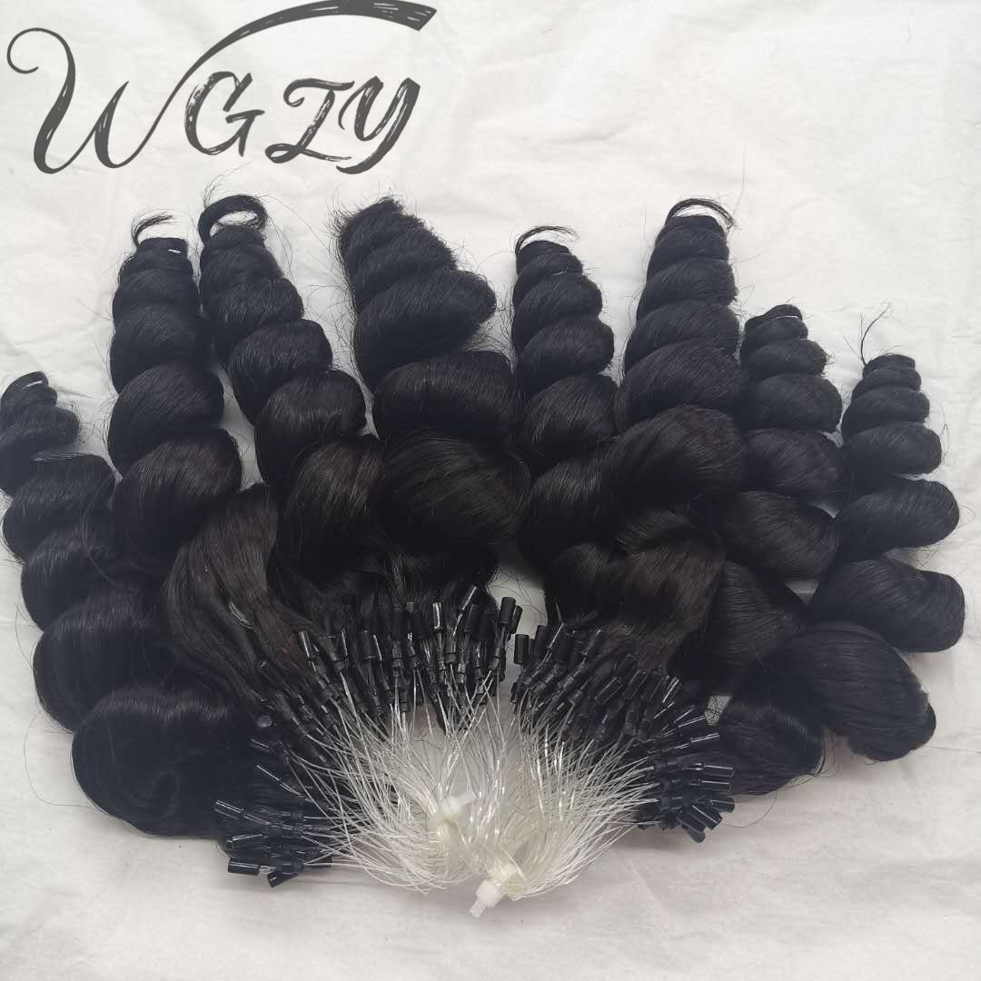 Hot Sale Loose Curly Micro Link Human Hair Extensions Double Drawn 100% Virgin Cuticle Aligned Micro Loop Ring Hair Extensions