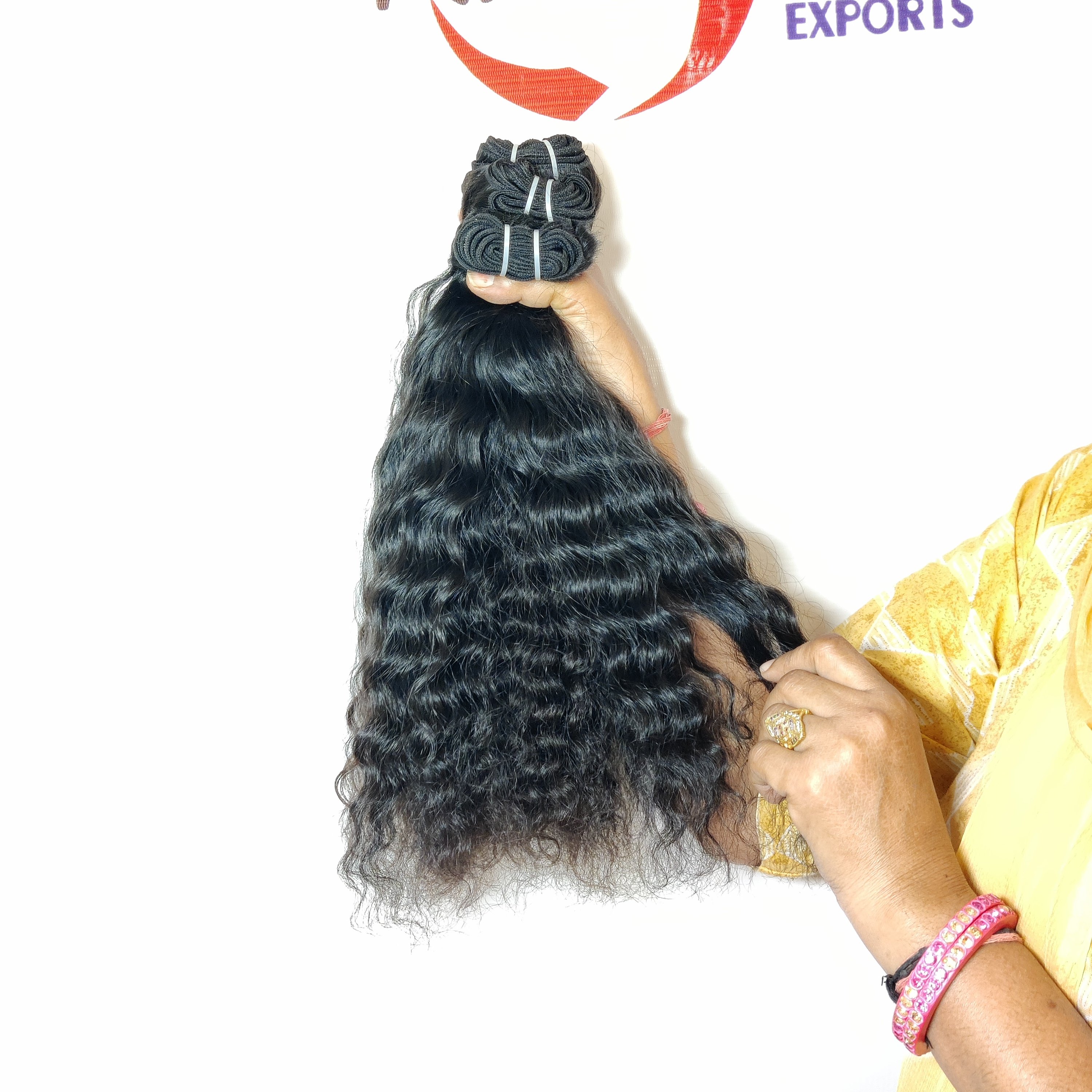 Cuticle Aligned 100% Indian Curly bundle machine double weft unprocessed weaving Natural cuticle aligned Human Hair Extensions