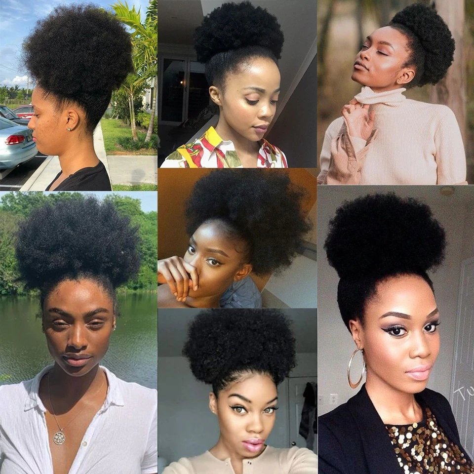 human hair bun Afro Puff Drawstring Ponytail Hair 8Inch Short Afro Kinkys Curly Afro Bun Extension Hairpieces Large Size