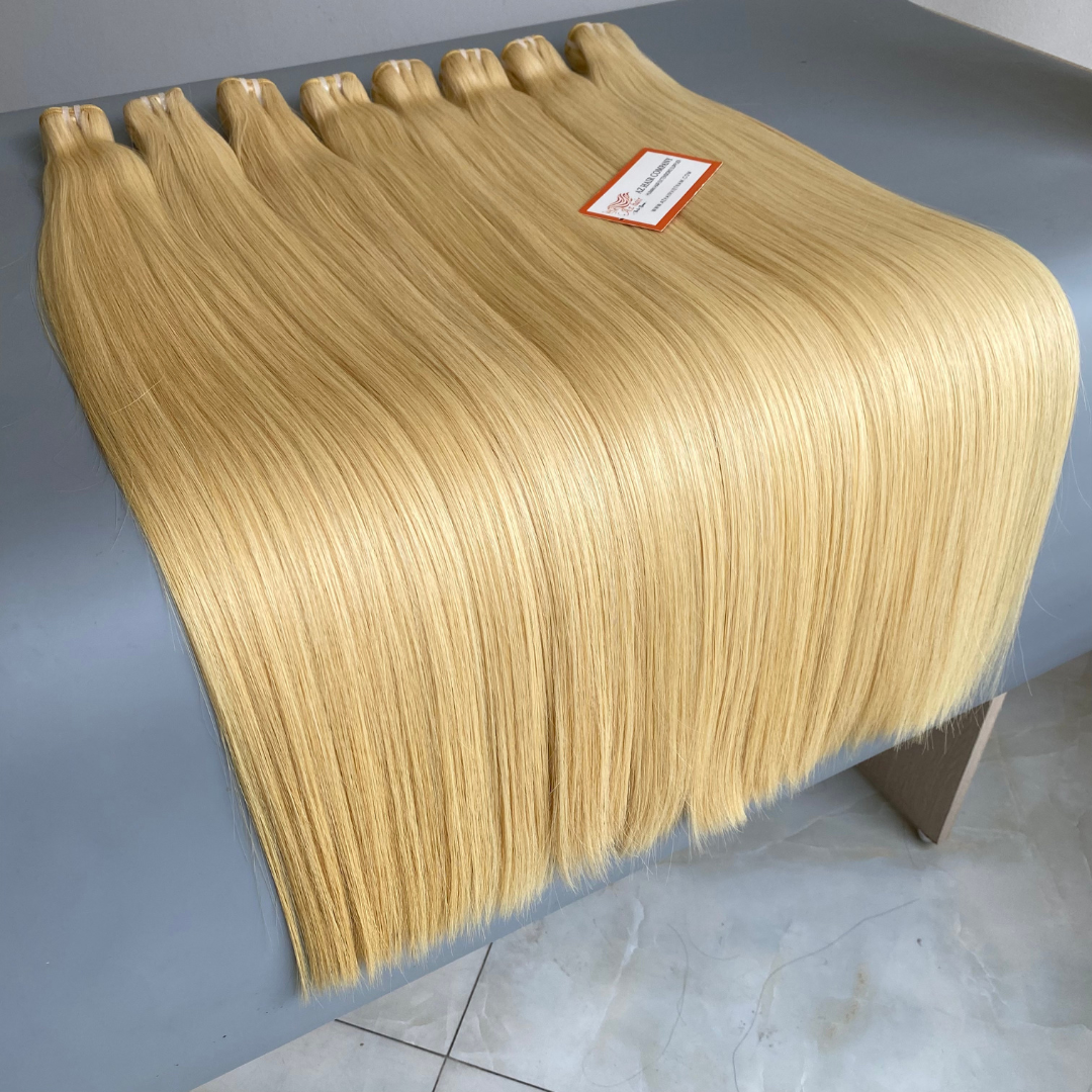 100% Vietnamese Human Hair Extensions Blonde Color Bone Straight Machine Double Weft No Tangle No Shedding Factory Price