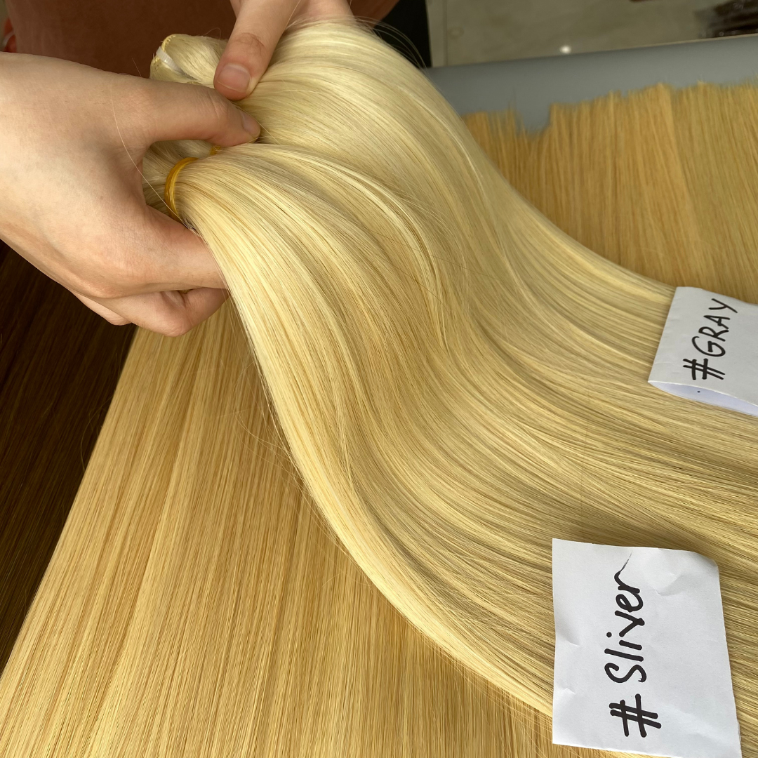 100% Vietnamese Human Hair Extensions Blonde Color Bone Straight Machine Double Weft No Tangle No Shedding Factory Price