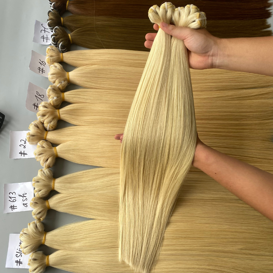 100% Vietnamese Human Hair Extensions Blonde Color Bone Straight Machine Double Weft No Tangle No Shedding Factory Price