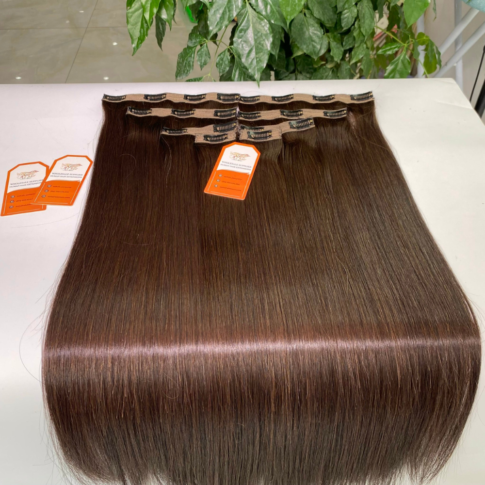 High Quality 100% Remy Clip in Human Hair Extensions Brown Color Made From Vietnamese Raw Hair