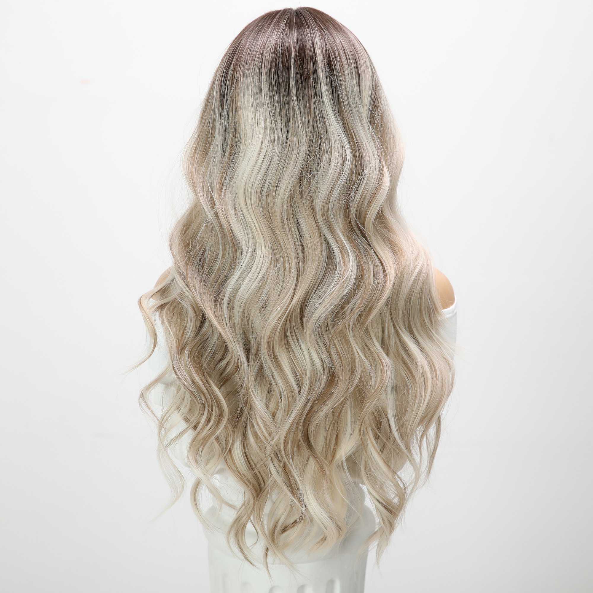 2024 European and American fashion hair synthetic wig gold gradient highlights curly hair wig