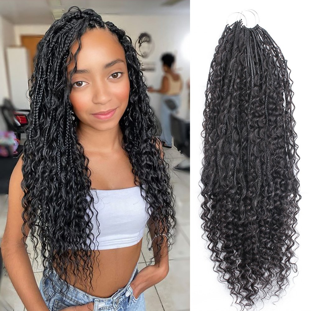 Crochet Boho Box Braids With Human Hair Curls Pre Looped Box Braids Full Ends Hair Extensions For Women Natural Color