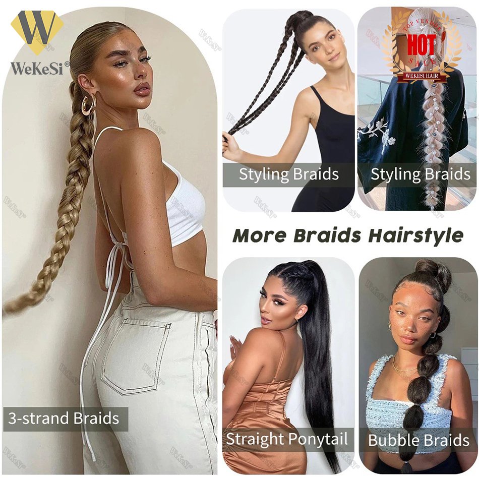 Synthetic Braided Ponytail Extensions Long Black Rubber Band Hairpiece Pony Tail with Hair Tie for Women High Temperature Fiber