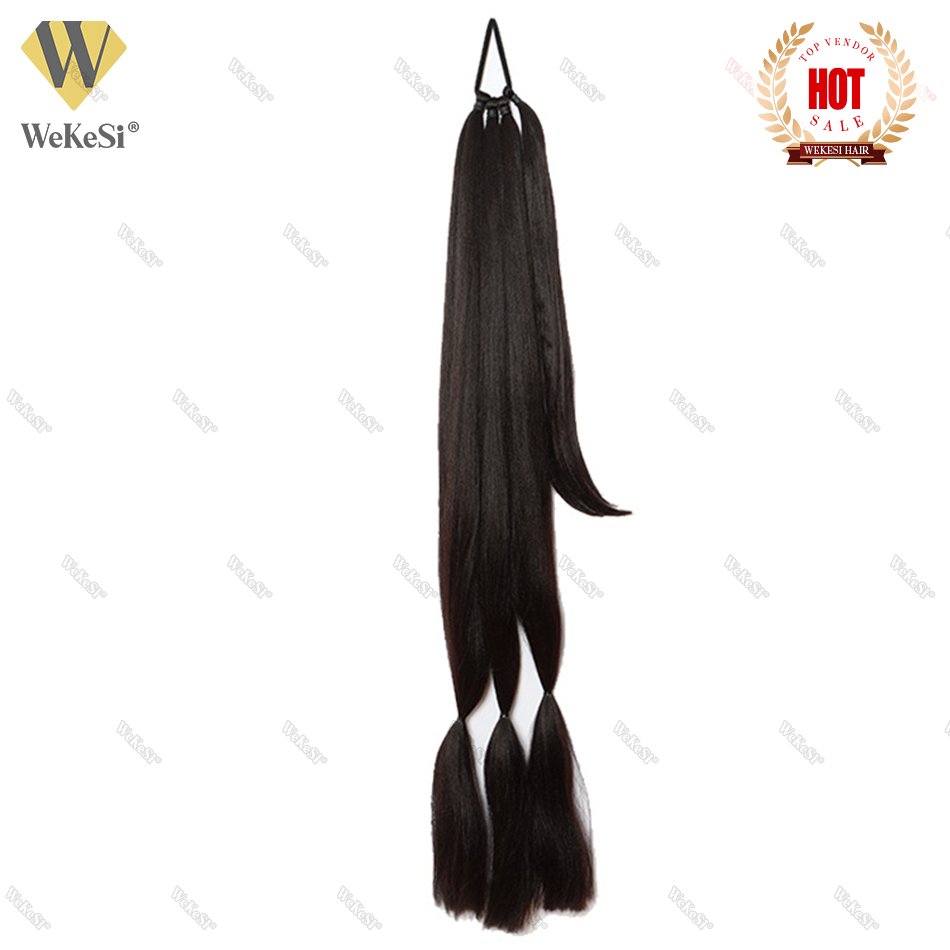 Synthetic Braided Ponytail Extensions Long Black Rubber Band Hairpiece Pony Tail with Hair Tie for Women High Temperature Fiber
