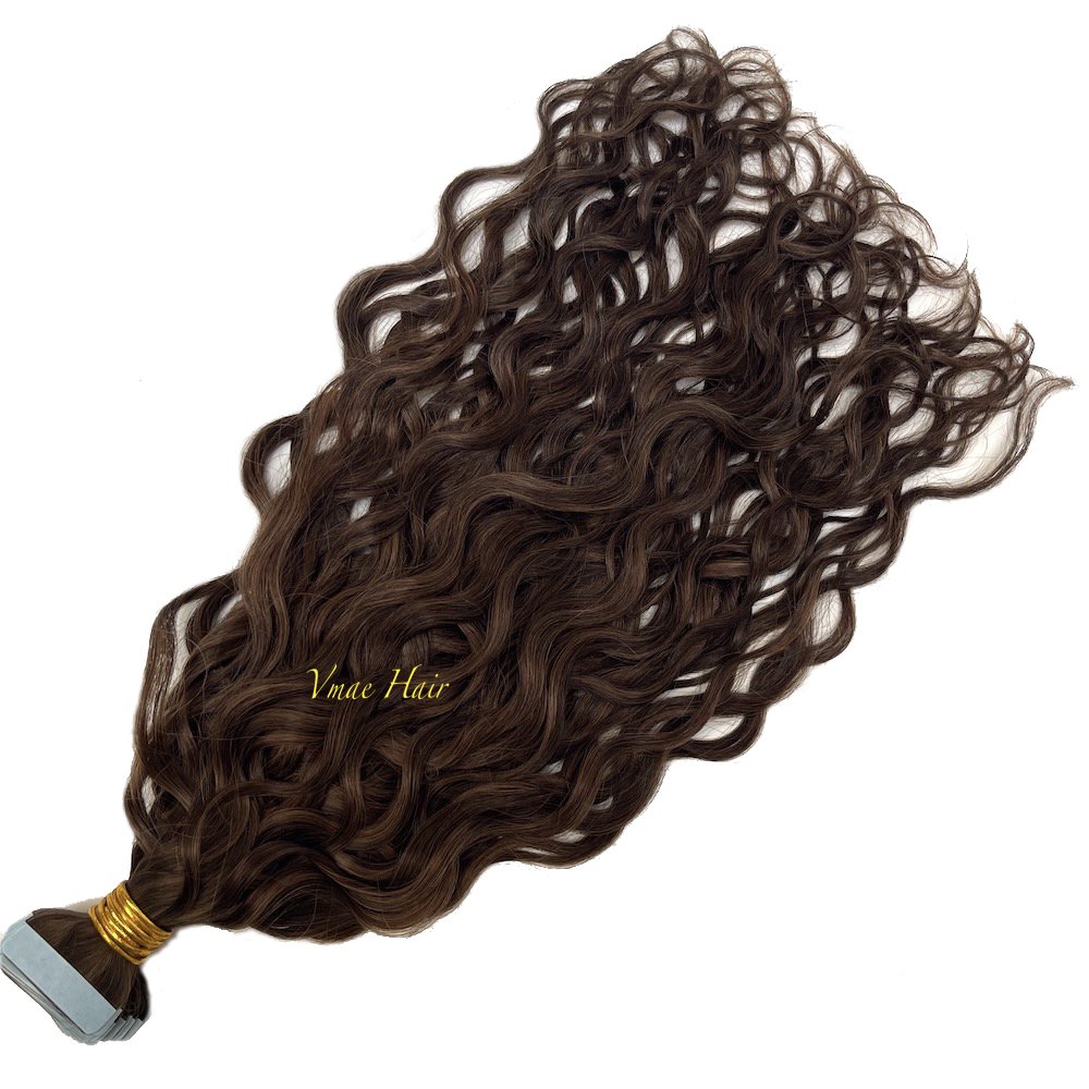 Vmae Wholesale Virgin Remy Raw Indian Hair Piano Color #2 #4 Natural Wave Wavy Raw Tape Ins Extensions Human Hair