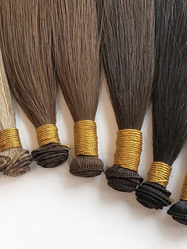 Double Drawn Thin Invisible Hand Tied Weft Virgin Cuticle Aligned Russian Human Hair Extensions Popular