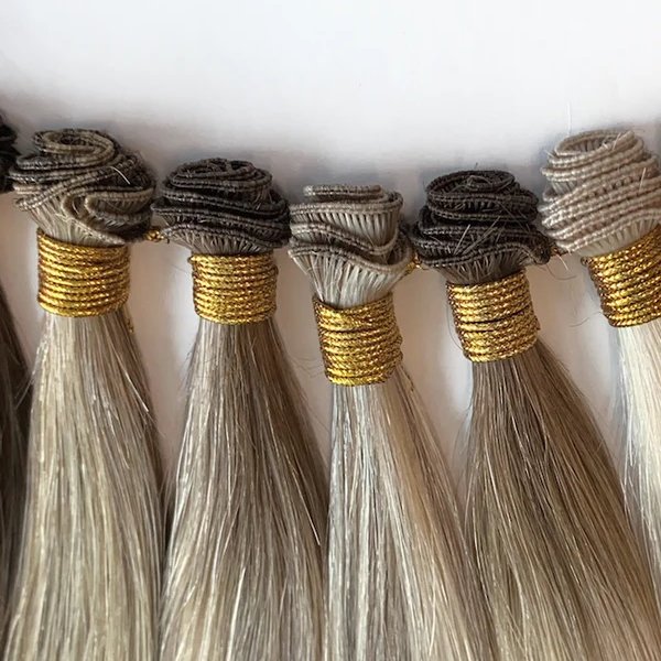 Double Drawn Thin Invisible Hand Tied Weft Virgin Cuticle Aligned Russian Human Hair Extensions Popular