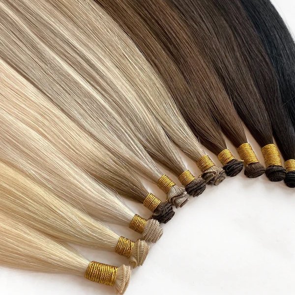 Double Drawn Thin Invisible Hand Tied Weft Virgin Cuticle Aligned Russian Human Hair Extensions Popular