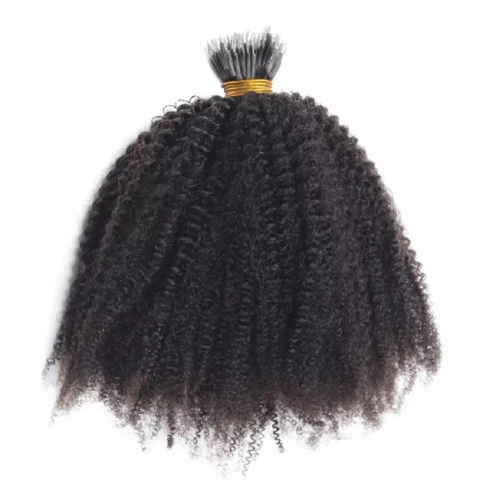 hot black kinky wave curly remy human hair extension Cuticle Aligned Pre Bonde I Tip Hair Extension