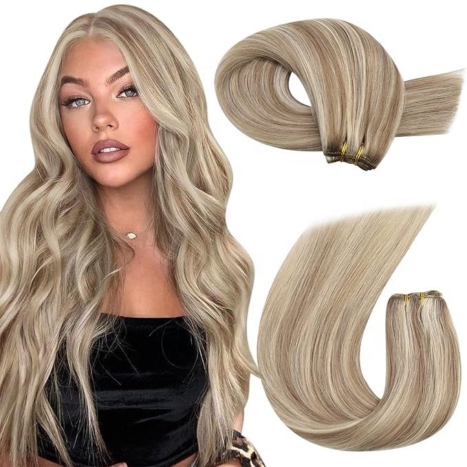 Real Virgin Hair European Curly Wave Straight Thin Invisible Genius Weft Human Hair Extensions Remy Brazilian hand tied weft