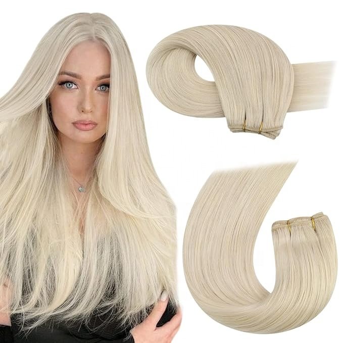 Real Virgin Hair European Curly Wave Straight Thin Invisible Genius Weft Human Hair Extensions Remy Brazilian hand tied weft