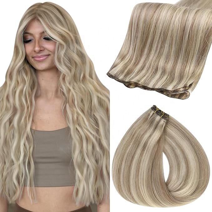 Real Virgin Hair European Curly Wave Straight Thin Invisible Genius Weft Human Hair Extensions Remy Brazilian hand tied weft