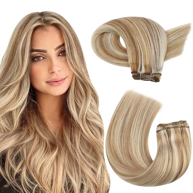 Real Virgin Hair European Curly Wave Straight Thin Invisible Genius Weft Human Hair Extensions Remy Brazilian hand tied weft