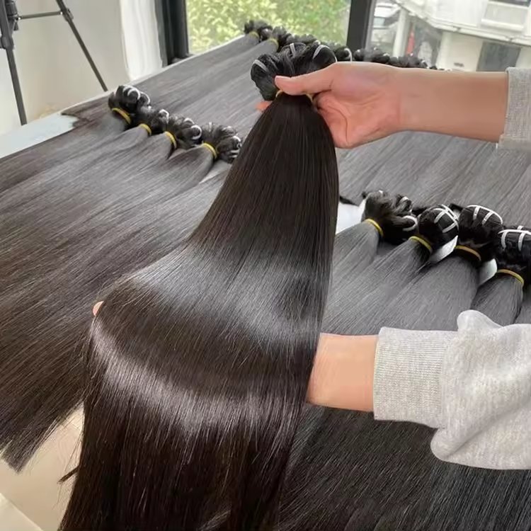 Unprocessed Vietnamese Raw Cuticle Intact Hair Bundle Vendors Bulk Double Drawn Weft Virgin Indian Temple Human Hair Extensions