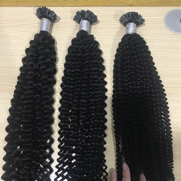 Double Drawn Pre-bonded Keratin 20 22 24 26 28 Inches Natural Russian human hair extension kinky curly Flat Tip Hair Extensions