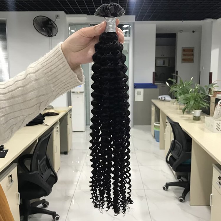 Double Drawn Pre-bonded Keratin 20 22 24 26 28 Inches Natural Russian human hair extension kinky curly Flat Tip Hair Extensions