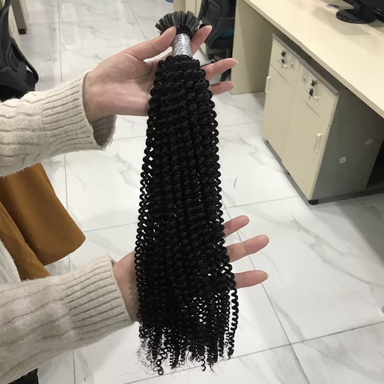 Double Drawn Pre-bonded Keratin 20 22 24 26 28 Inches Natural Russian human hair extension kinky curly Flat Tip Hair Extensions
