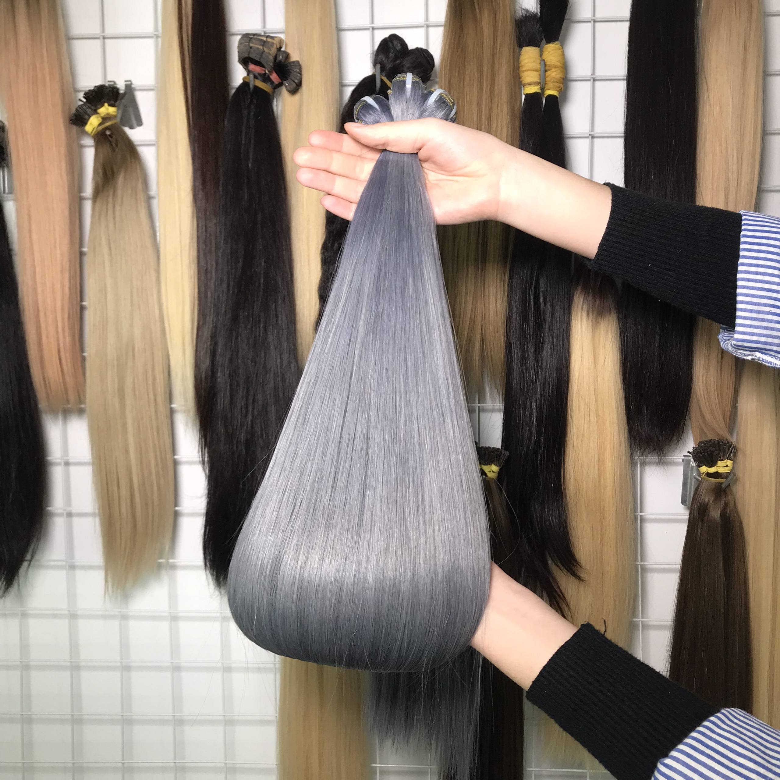 Top Super Double Drawn Silver Bone Straight 100% Human Hair Bundles With Closures Vietnamese raw hair human haie extension