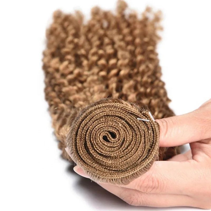 Kinky Curly Human Hair Bundles Weaves Blonde Brown Colorful Weft Brazilian Human Hair Weave Bundles 100% Human Hair Extension