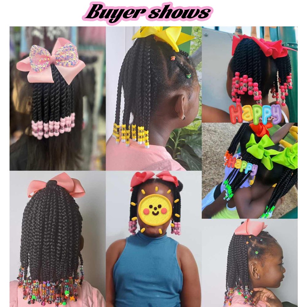 Vivian custom 5inch 8inch 10inch sengel twist kids braids elastic ponytails with colorful crochet beads with Bow Tie wholesale