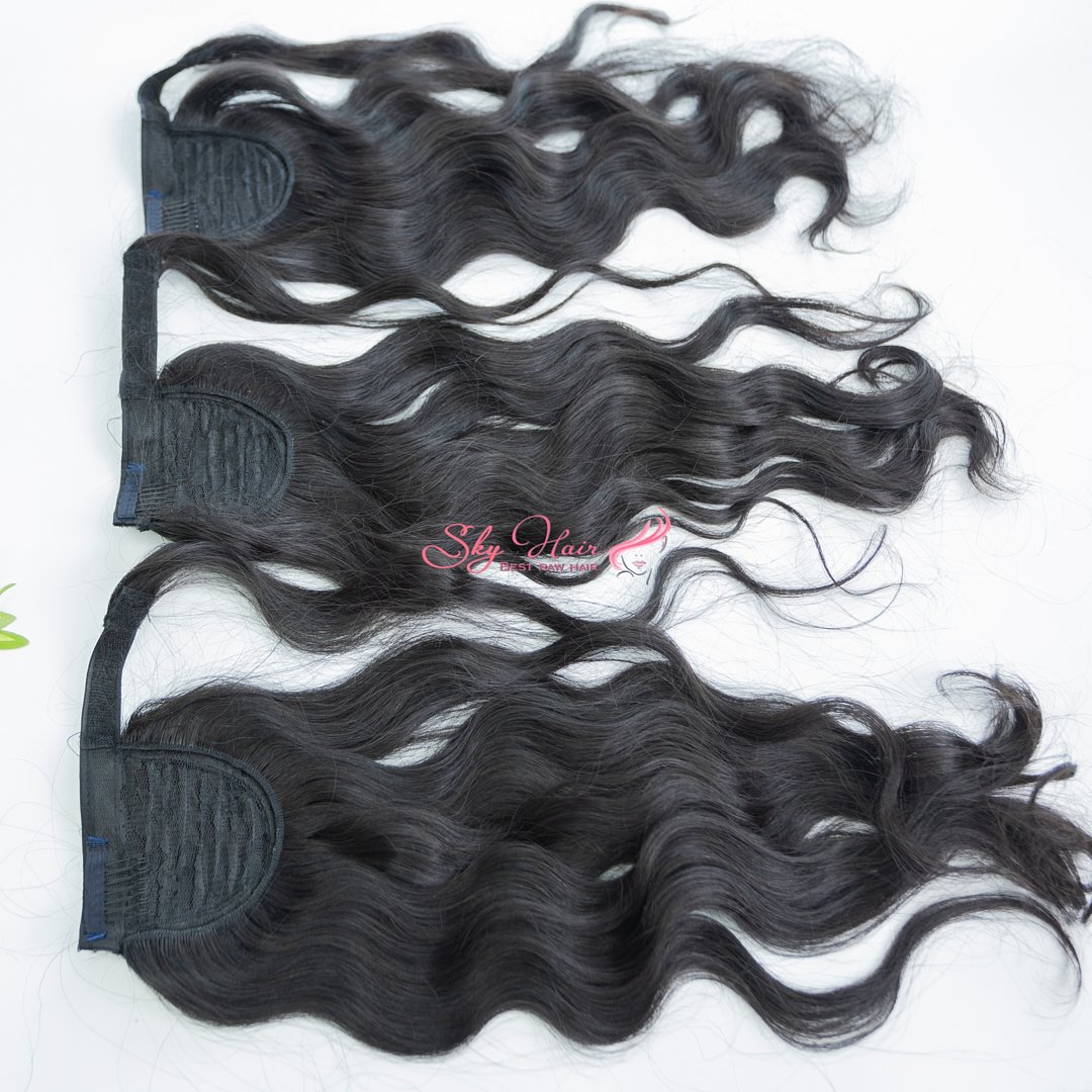 Cambodian Wavy Real Human Hair Ponytails Extensions Wholesale Clip In Human Hair Wrap Around Drawstring Ponytail Human Hair